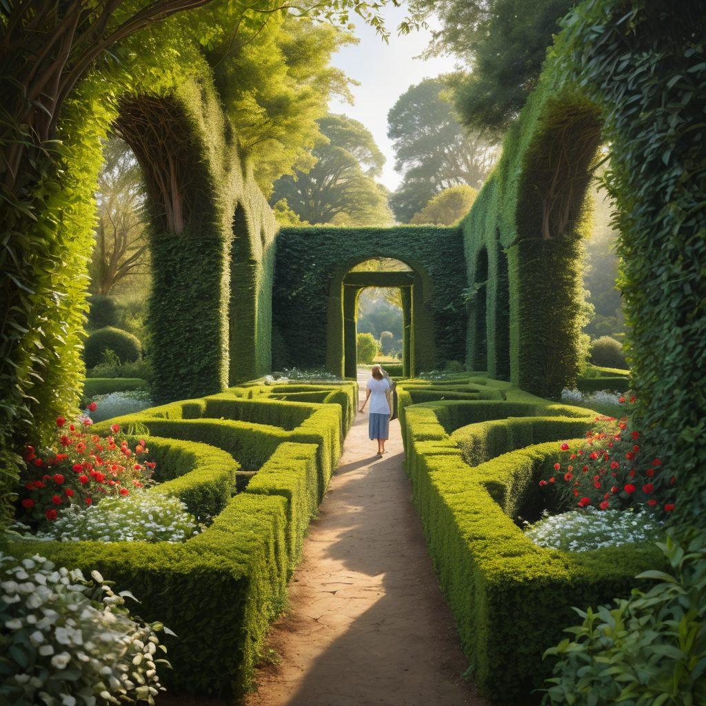 An artistic representation of a couple navigating a maze made of heart-shaped hedges, symbolizing the complexities of romantic relationships. Include elements of insurance, like policy documents and a safety net in the background, blending with symbols of intimacy such as locked hearts and intertwined hands. Subtle light illuminating the path, creating a sense of guidance and hope. painting. vibrant colors. soft focus.